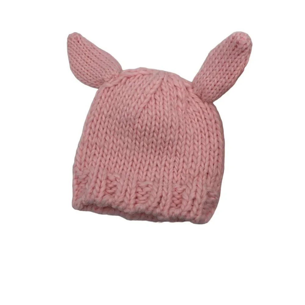 Baby Girls 0-9M 6-9M Knit Winter Hats BUNDLE Fuzzy Ears Cute Beret Animal Bear‎